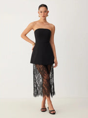 Strapless Lace Panel A-line Maxi Dress