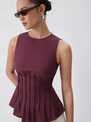 Cotton Ruched Peplum Tank Blouse