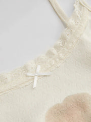 Scoop Neckline Rabbit Graphic Bowknot Lace Trim Cami Top