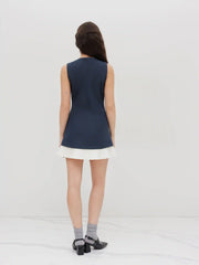 V-neck Two Tone Pleated Mini Dress