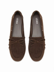 BOWKNOT & FRINGED FAUX SUEDE LOAFERS