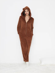Fleece Hooded Cropped Loungewear Jumpsuit