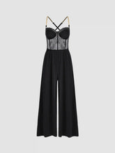 Solid Lace Corset Chain Cross Wide Leg Jumpsuit
