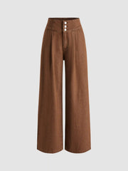 Denim Mid Waist Solid Wide Leg Jeans