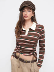 Cotton-blend Striped Ruched Drawstring Top
