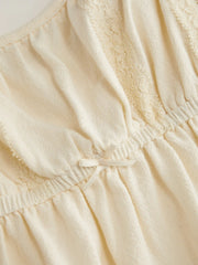 Linen-blend U-neckline Bowknot Lace Trim Mini Nightdress