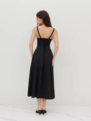 Square Neck Bowknot Corset Ruffle Split Cami Maxi Dress