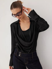 Satin Cowl Neck Blouse Bodysuit & Cami Top