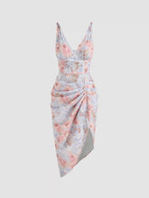 Illusion Floral Ruched Midi Dress