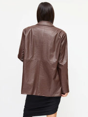 Faux Leather Notched Collar Oversized Blazer