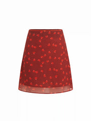 Chiffon Cherry Graphic Mid Rise A-line Midi Skirt