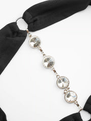 Halter V-neck Ruched Rhinestone Cut Out Tie Back Top