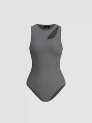 Knit Round Neck Asymmetrical Solid Bodysuit