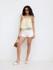 Cotton Square Neck Floral Ruffle Lace Hem Cami Top