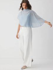 Chiffon Stand Collar Asymmetrical Blouse