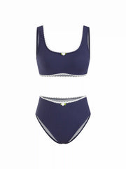Scoop Neckline Contrasting Binding Bracelet Cheeky Bikini Set