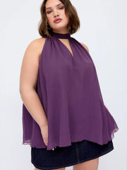 Stand Collar Tie-Neck Cut Out Blouse Curve & Plus