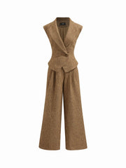 Wool-look Collar Button Wide Leg Jumpsuit