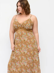 Floral V-neck Ruched Lace Slip Maxi Dress Curve & Plus