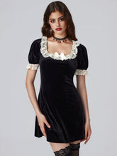 Velvet Square Neck Solid Bowknot Mini Dress