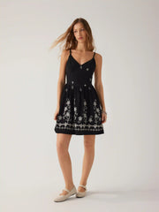 Jersey V-neck Floral Embroidery Flared Cami Mini Dress