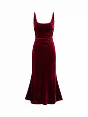Velvet Scoop Neckline Ruched Maxi Dress