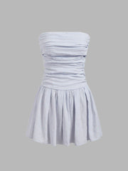 Strapless Striped Shirred Ruched Tube Mini Dress