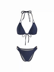 Halter Neckline Shell Detail Triangle Low Rise Bikini Set
