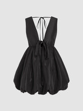 V-neck Bowknot Tie Back Bubble Mini Dress