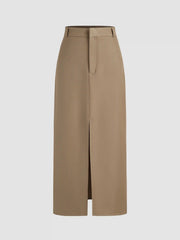 Solid High Waist Split Maxi Skirt