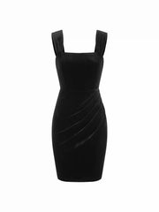 Velvet Square Neck Ruched Mini Pinafore Dress