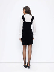 Velvet Square Neck Ruched Mini Pinafore Dress