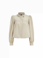 Suede Stand Collar Ruched Long Sleeve Jacket
