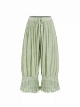 Velvet Floral Lace Trim Drawstring Cropped Bloomer Pants