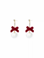 BOWKNOT DECOR POM POM DROP EARRINGS