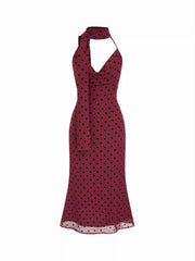 Chiffon Halter Neck Polka Dot Wrap Maxi Dress