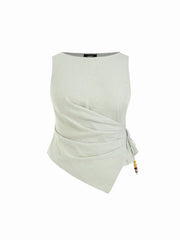 Cotton-blend Boat Neck Striped Beaded Wrap Top & Mid Rise Wide Leg Trousers Set Curve & Plus