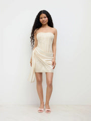 Sequin Sculptural Lace Up Corset Draped Bandeau Mini Dress