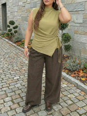 Stand Collar Ruched Knotted Tank Top Curve & Plus