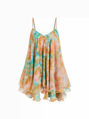 Chiffon Abstract Graphic V-neck Ruffled Tie Back A-line Mini Dress
