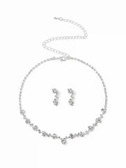 2PCS RHINESTONE DECOR NECKLACE & EARRINGS SET