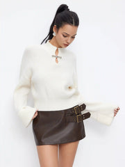 Knit Metal Detail Long Sleeve Oversized Top