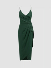 Satin V-neck Wrap Knotted Maxi Dress