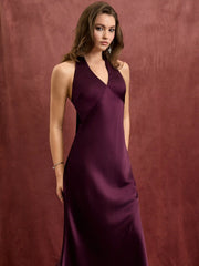 Satin V-neck Backless & Bowknot Mermaid Maxi Dress