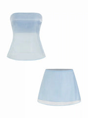 Sheer Metallic Satin Bandeau Top & Mini Skirt Set