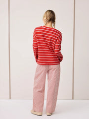 Cotton-blend Stripe Round Neckline Long Sleeve Tee