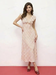 V-Neck Polka Dot Ruffled Maxi Dress