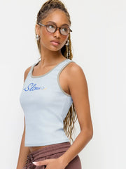 Slow Cotton-blend Snail Graphic U-neckline Contrasting Binding Tank Top