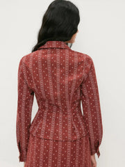 Textured Tile Collar Long Sleeve Blouse