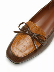 BOWKNOT DECOR CROCODILE PATTERN LOAFERS